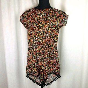 MIMI CHICA romper floral black pom pom trim XS